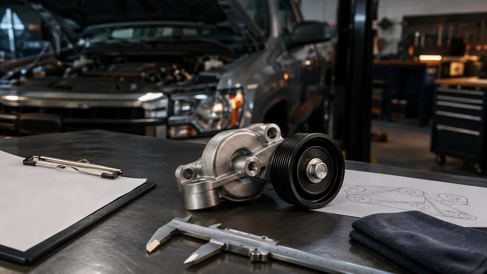 Ford Ranger Raptor 2.0 diesel belt tensioner assembly reference JB3Q-6A228-AA prepared for workshop documentation