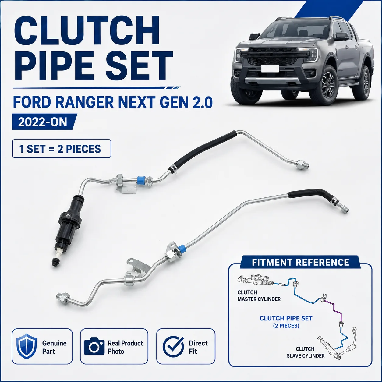 Ford Ranger Next Gen 2.0 Clutch Master to Slave Cylinder Pipe Set 2022-On