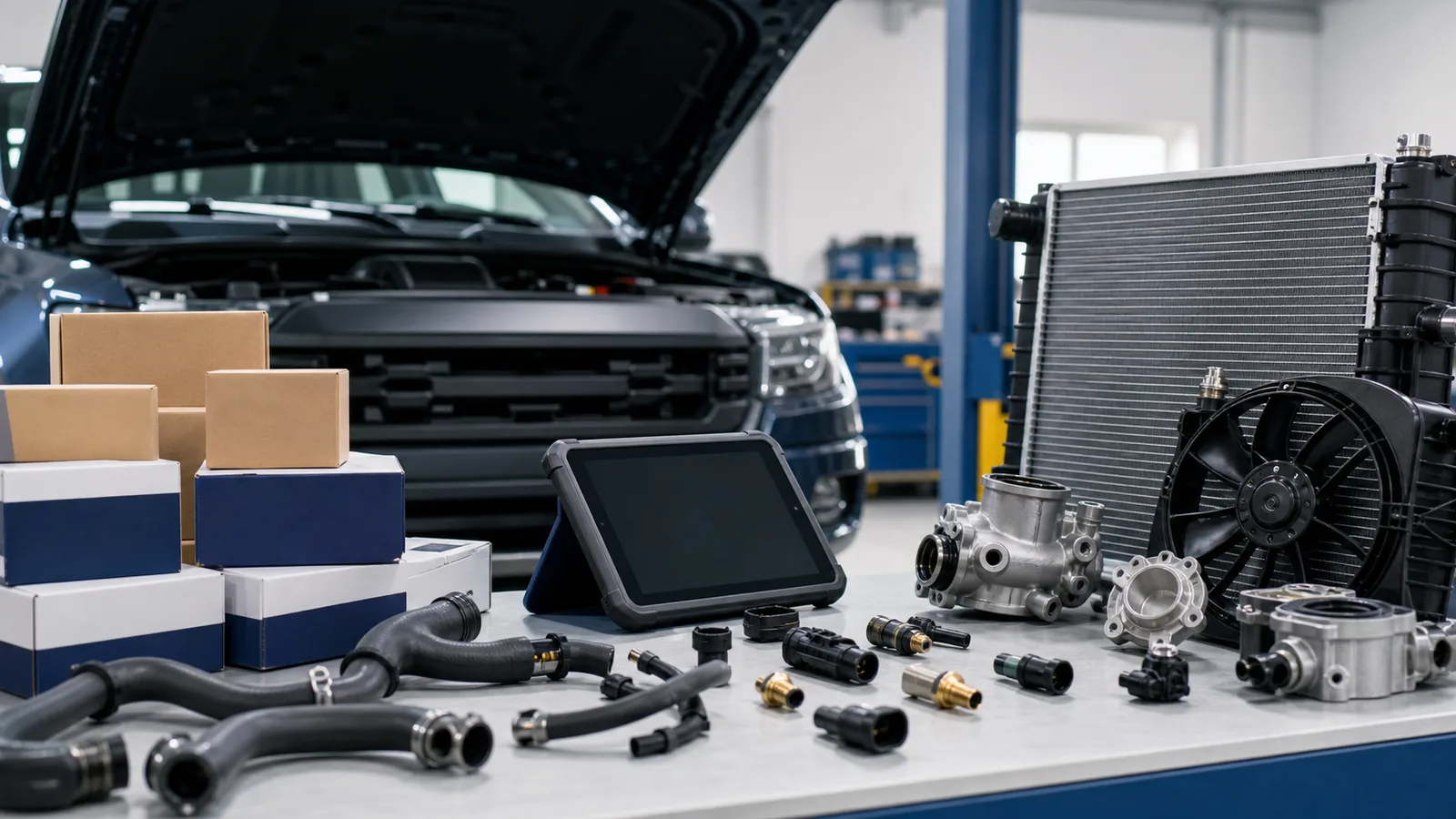 Generated workshop scene for Ford Ranger 2.0 cooling parts export buying and diagnostic planning