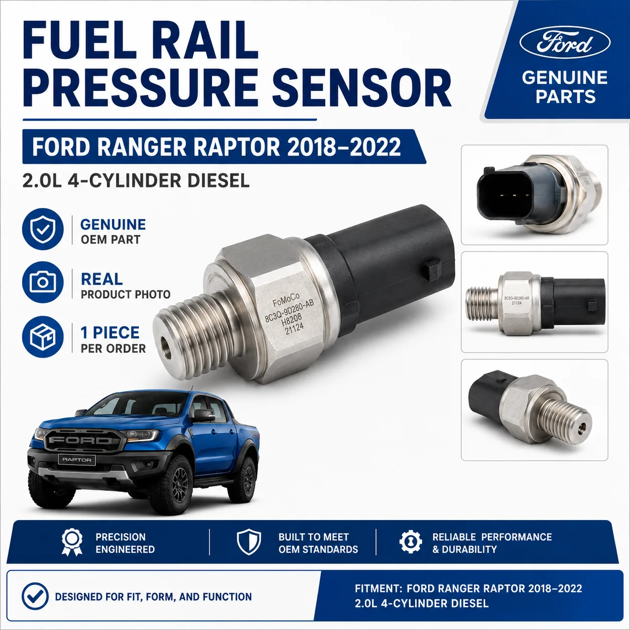 Genuine Ford Ranger Raptor 2.0 fuel rail pressure sensor 8C3Q-9D280-AB