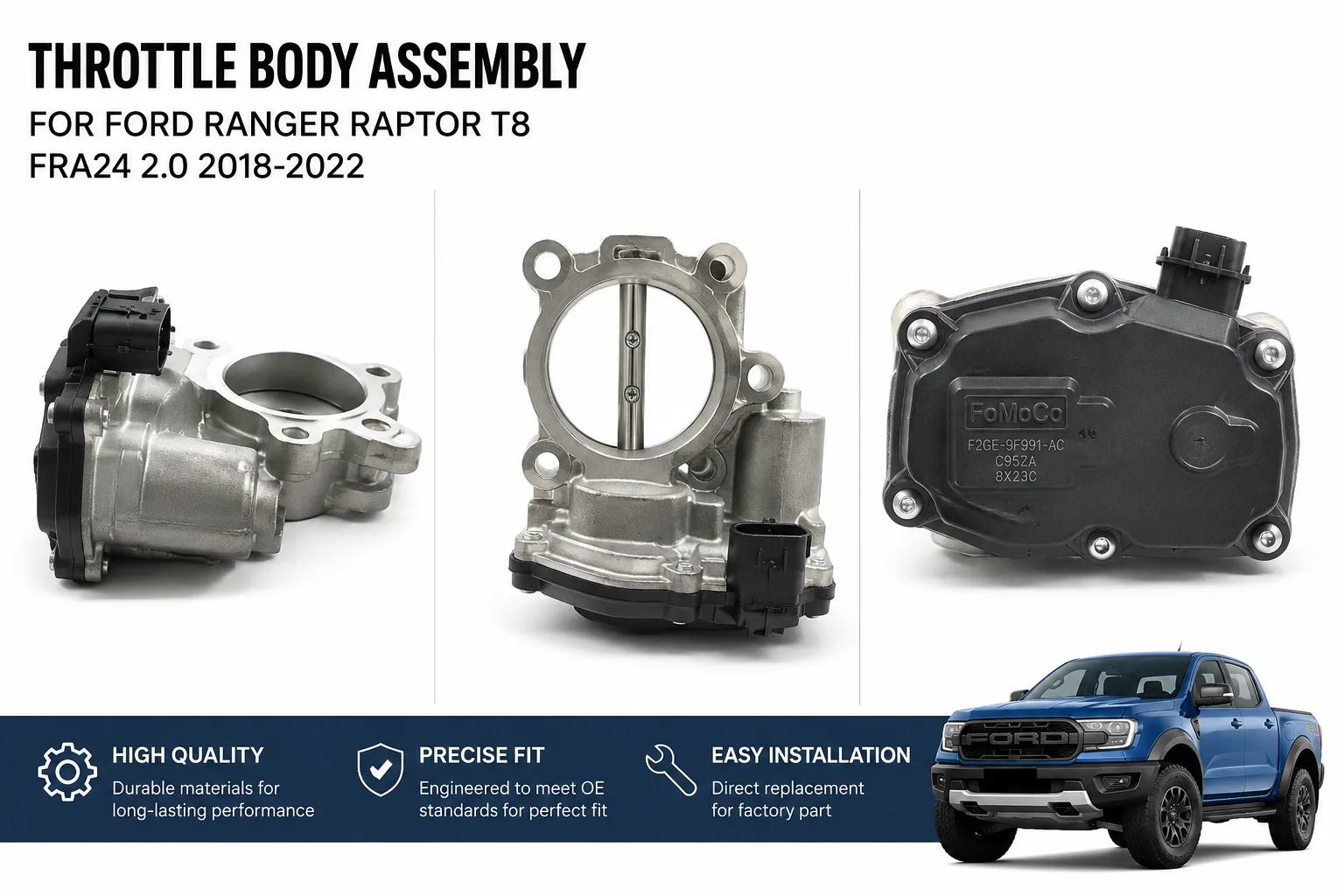 Ford Ranger Raptor T8 2.0 throttle body assembly guide with part number F2GE-9F991-AC